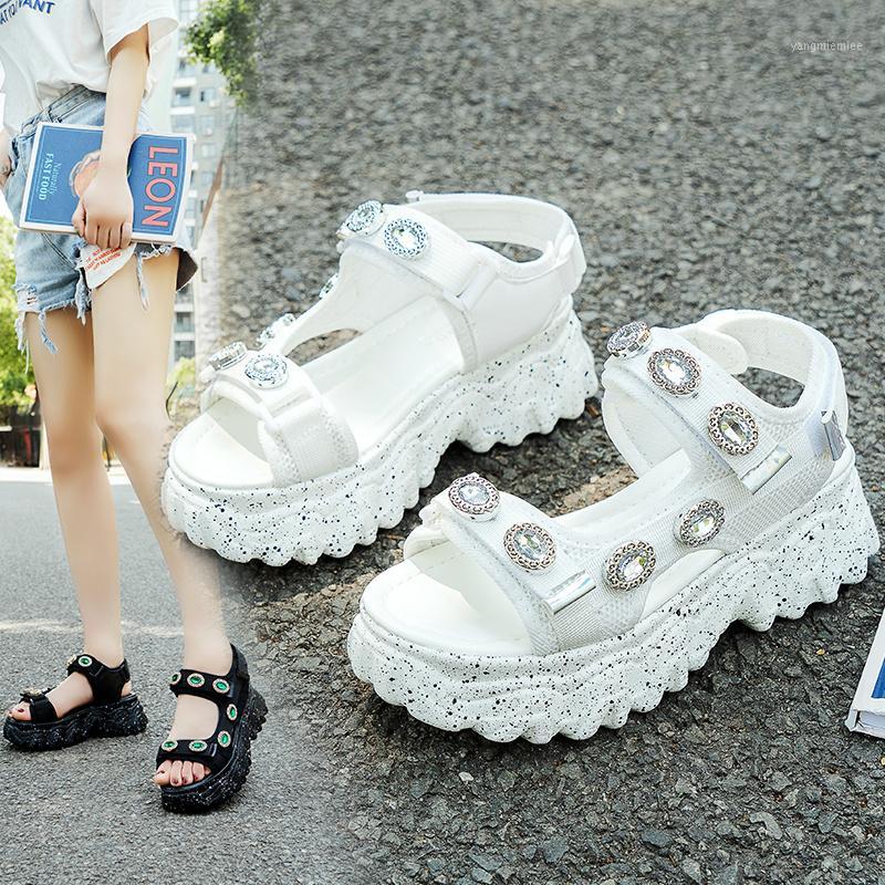 

Summer 2020 women's muffin shoes thick bottom comfortable rhinestone open toe casual sports sandals student Z7621, Black