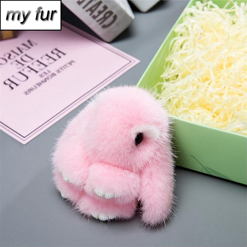 

Luxurious Copenhagen 8cm Cute Fluffy Bunny Car Keychain Real Genuine Mink Fur Key Chains Bag Toys Doll Lovely Keyring Pendant T200804