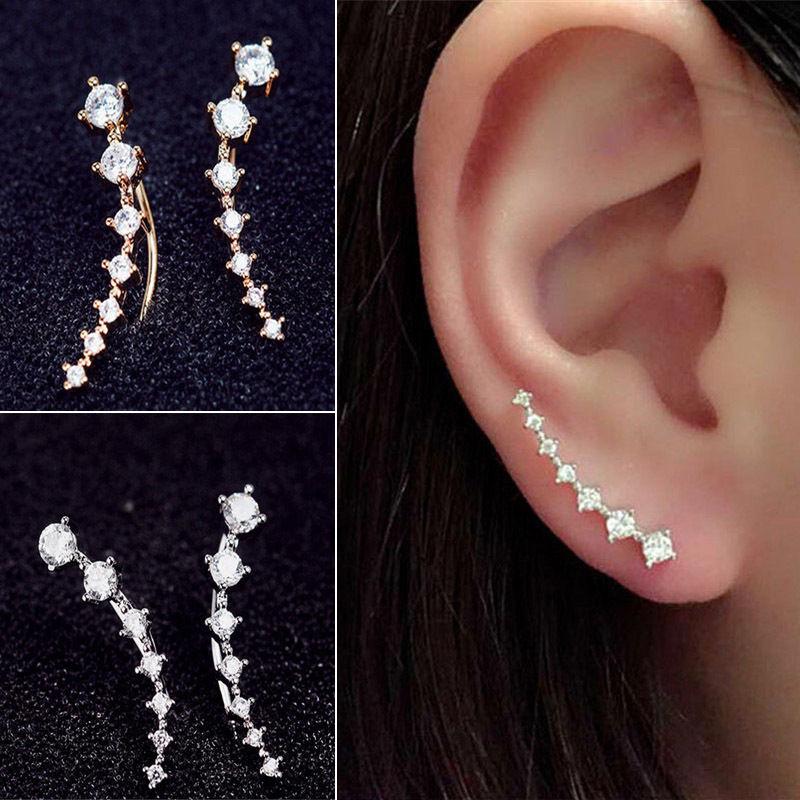 

Stud Trendy Woman Accessories Jewelry Fashion Rhinestone Earrings Gold Silver Color Cyrstal Long Ear Hookjewelry Gift