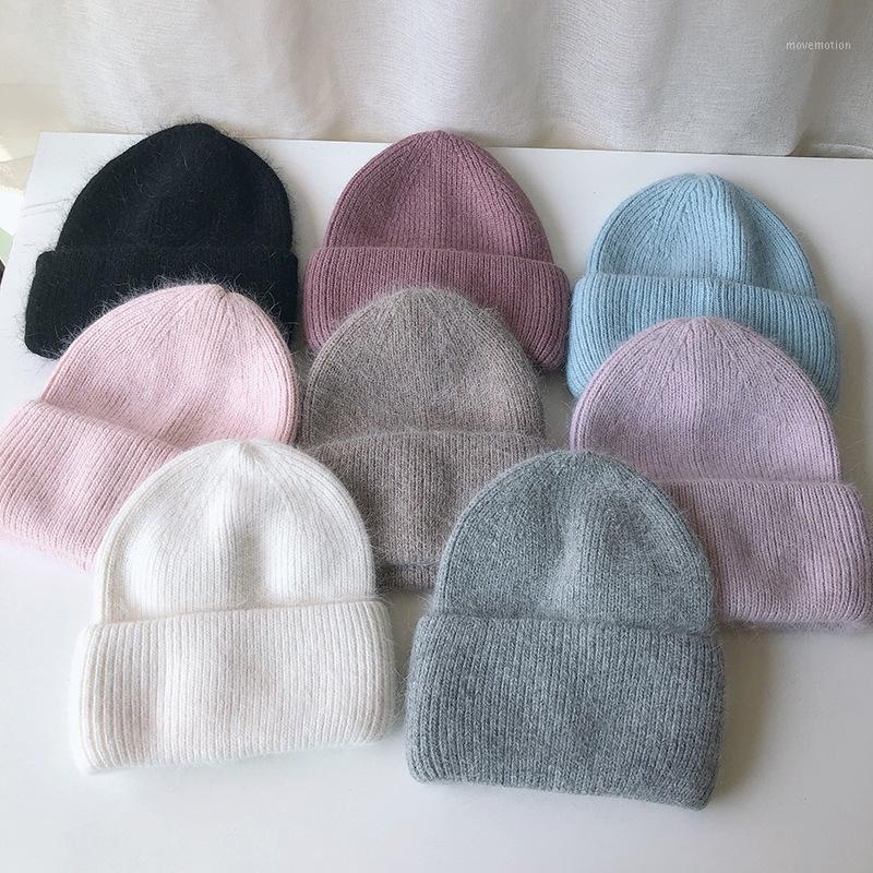 

2020 High-end autumn and winter hat female Angora fur knitted hat winter warm woolen Korean version wild pure color1, White