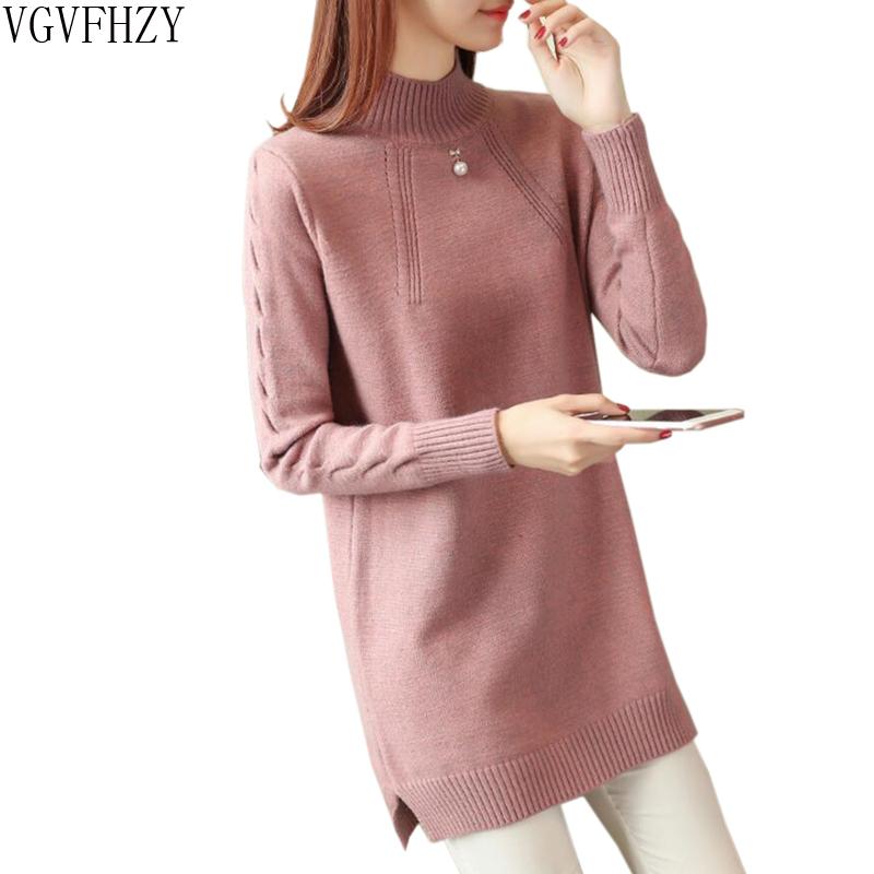 

Medium Long Sweater Dress Women 2020 Autumn Winter Knit Women Sweaters high collar Pullovers Female Tricot Jumper Pull Femme, Beige