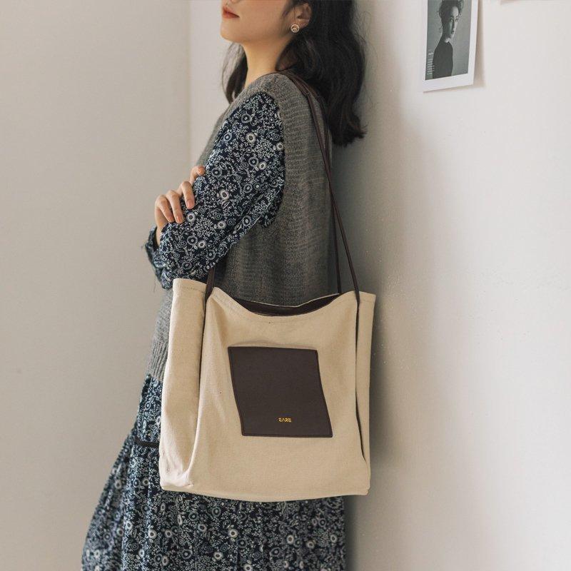 

Women's new literary and artistic one-shoulder canvas tote bag minimalist niche design large-capacity female bag, Black