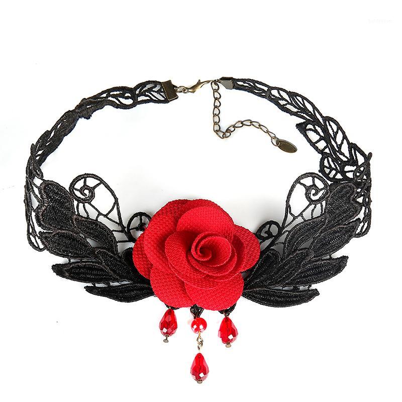 

Lalynnly Black Lace Choker Necklace Fashion Jewelry Red Rose Necklace For Women Girls Gifts Collarbone Choker N604911