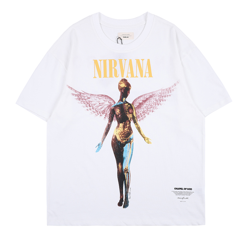 

2021 New Summer T-shirts for Men Nirvana Hip Hop Cotton Short Sleeves LHFL, Beige