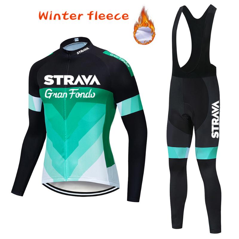 

Winter Thermal Fleece 2020 STRAVA Cycling Jersey Long Set MTB Cycle Clothing Sportswear Mountain green Clothes ropa ciclismo