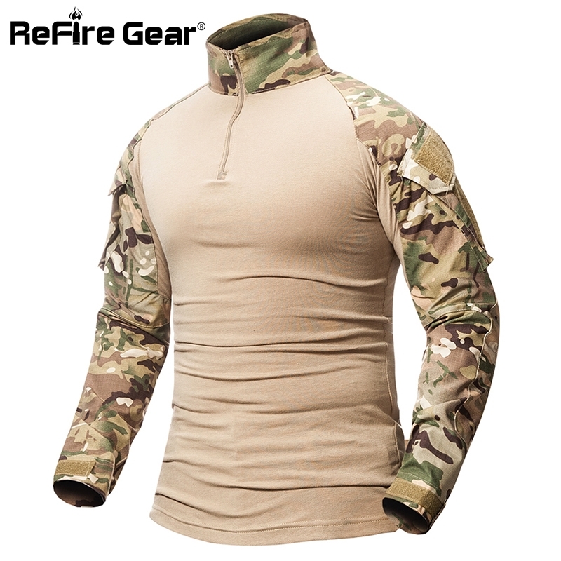

ReFire Gear Camouflage Army T-Shirt Men US RU Soldiers Combat Tactical T Shirt Military Force Multicam Camo Long Sleeve T Shirts 201203, Green snake