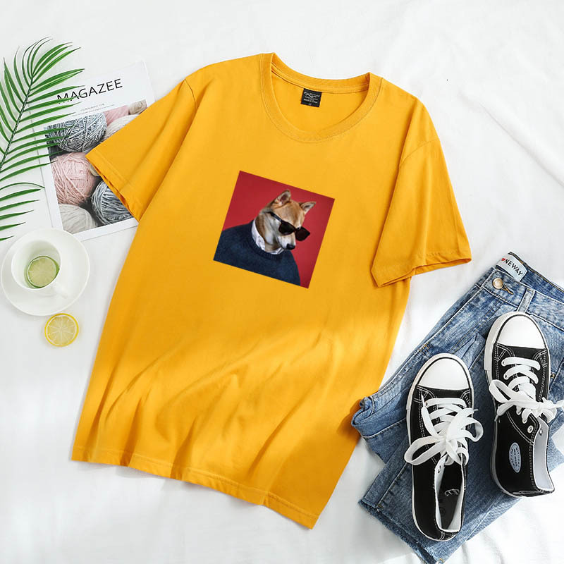 

2021 Summer New casual cotton Short sleeve Dog head T-shirt Printed around the neck male hip-hop shirt X08N, Red