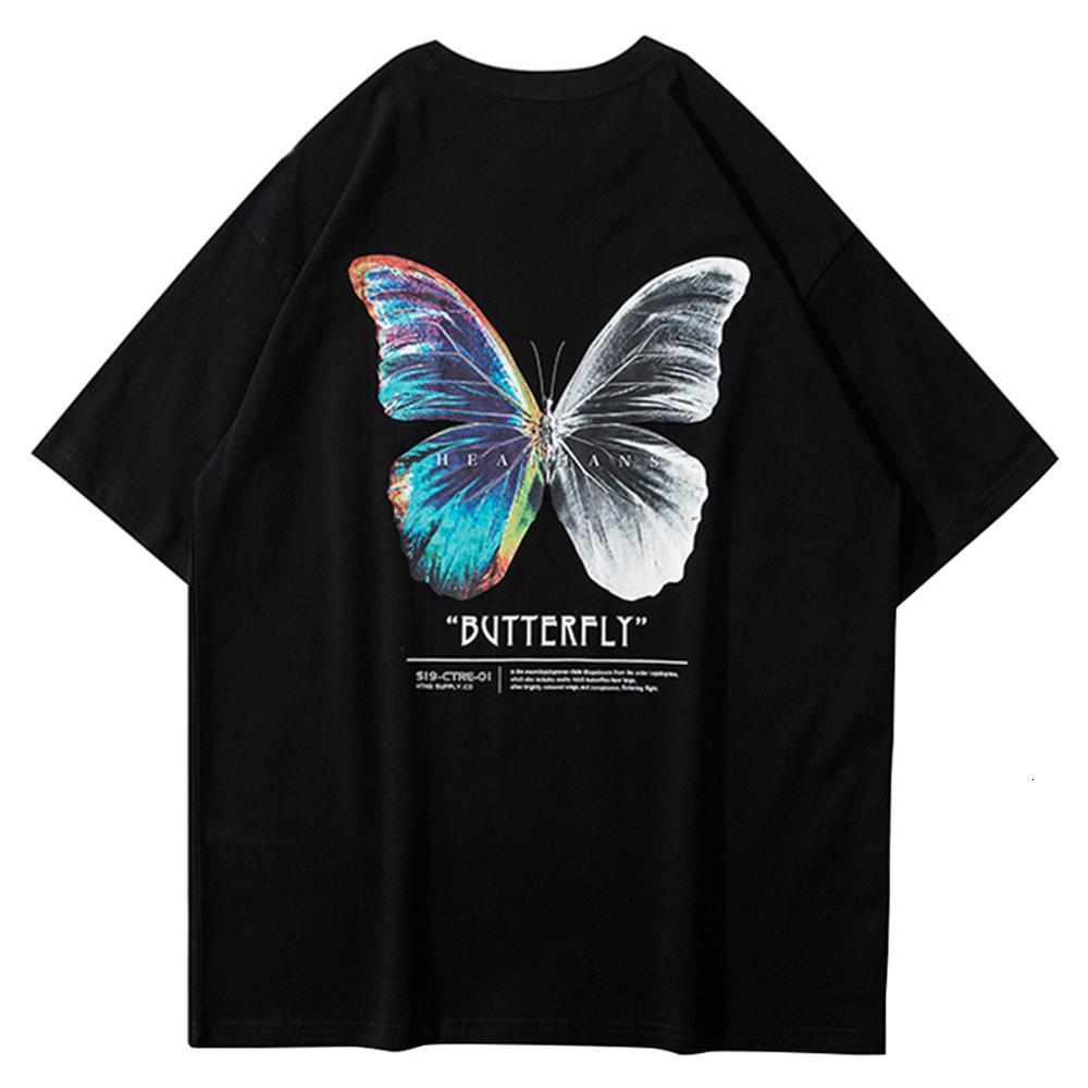 

2021 New Mens Butterfly Printed t Men Oversized Harajuku Short Sleeve Tees Hip Hop Streetwear Casual Shirt Tops Cotton Loose 3a6c, Black