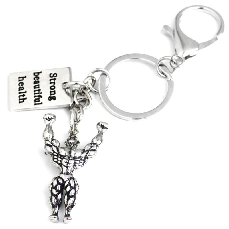 

Muscle Man Key Chain Strength Workout Strong Beautiful Health Charm Gym Bag Key Ring Hippie Bodybuilding Jewelry
