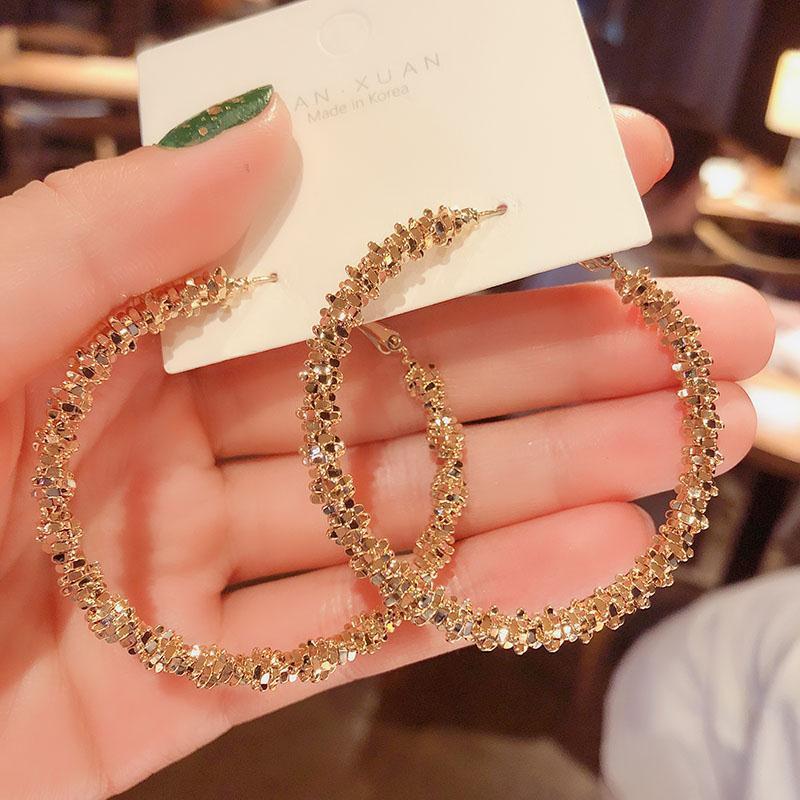 

Hoop & Huggie MESTILO Trendy Gold Color Geometric Rules Big Round Shape Hollow Earrings For Woman Classic Fashion Jewelry Party Gift