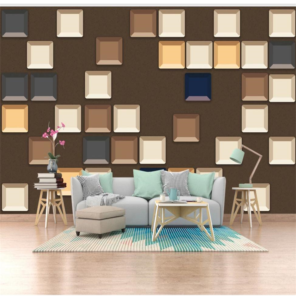 

mural painting photos customized wallpaper for walls Modern minimalist three-dimensional geometric wallpapers relief background wall, Brown