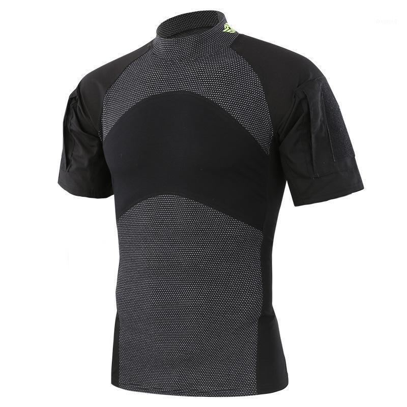 

Outdoor Tactical T Shirt Summer Short Sleeve Camouflage Combat Training Clothes Men Sports Fitness CS Uniform T-shirt1, Black