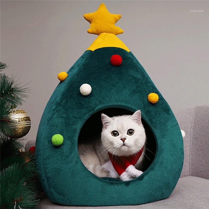 

Pet Cat House Dog Bed Kennel Puppy Cave Warm Sleeping Bed Christmas Tree Shape Winter Comfort Soft Warm For Cats Dog House1