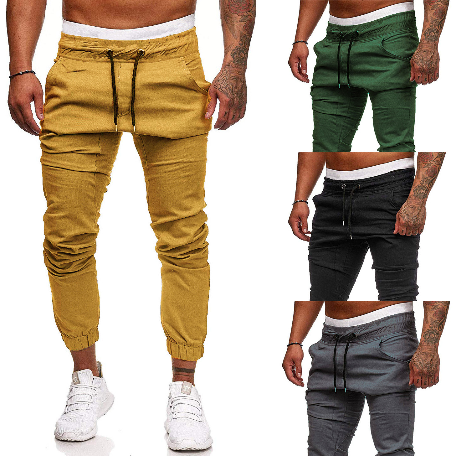 

2021 New Fitness Male Casual Men Sportswear Tracksuit Sweatpants Trendy Mens Hip Hop Joggers Solid Multi-pocket Pants Ift4, Cc194black