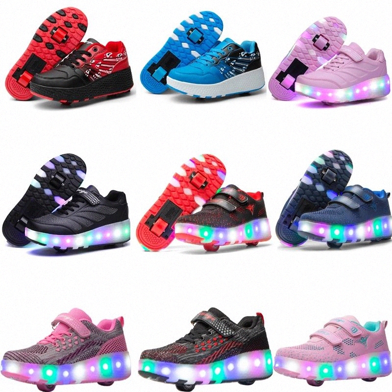 

Two Wheels Luminous Sneakers Blue Pink Led Light Roller Skate Shoes for Children Kids Led Shoes Boys Girls Light Up 28-43 #VH1d