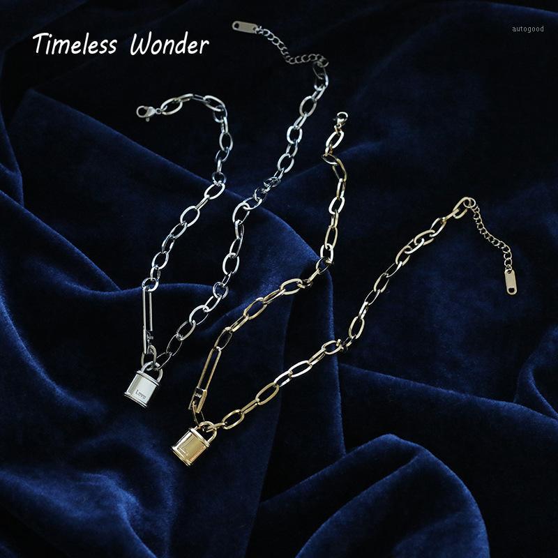 

Chokers Timeless Wonder Titanium Lock Choker Necklace Women Stainless Steel Jewelry Gothic Boho Top Ins Party BF Japan Gift Trendy 36441