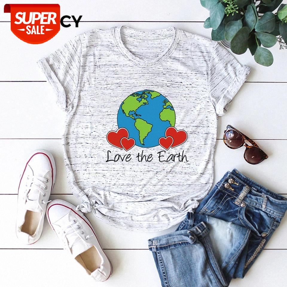 

JFUNCY Summer Women T Shirt Plus Size Short Sleeve Cotton Tees Love The Earth Letters Fashion Woman Tops Casual Female T-shirt #my6I, White