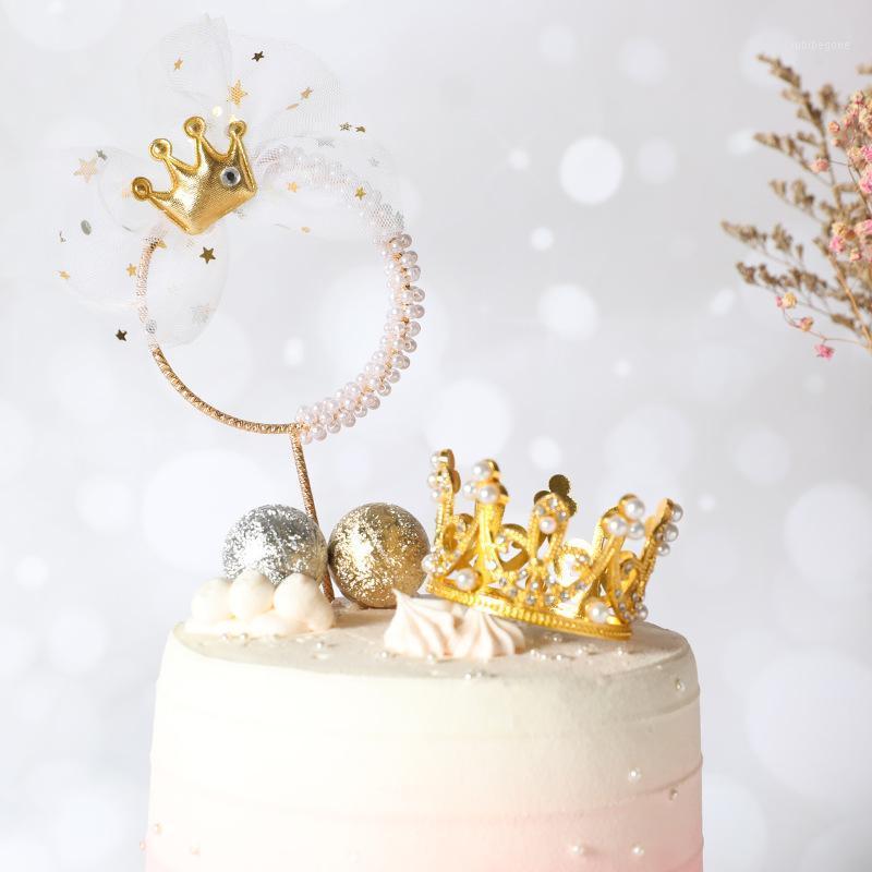 

Gold Happy Birthday Cake Topper Metal Crown Pearl Wedding Cupcake Topper For Wedding Kids Girls Birthday Party Cake Decorations1