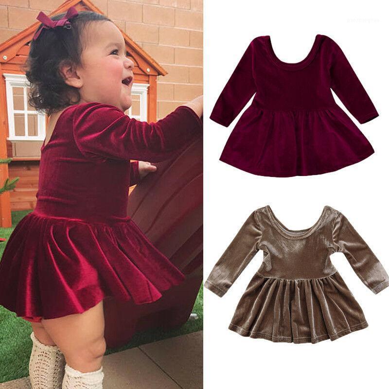 

Fashion Newborn Infant Baby Girls Velvet Long Sleeve Dress Princess Party Pageant Tutu Dresses 0-24M1, Wine red