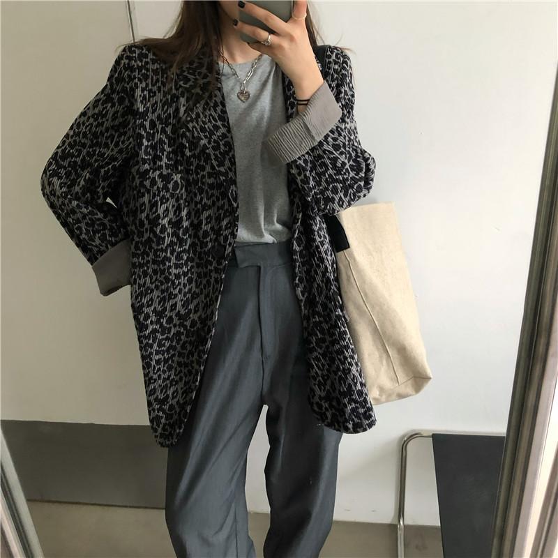 

HziriP Work Wear Fashion Leopard Blazer Women 2021 New Autumn Elegant Tops Chic Cardigan Loose Thin Suit Jack Female Blazers, Brown