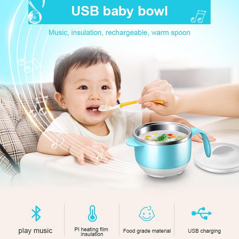 

Hot Sale Intelligent Electric USB Bowl Grade 304 Stainless Heat Insulation Stainless Steel Music Playing Tableware for Baby1