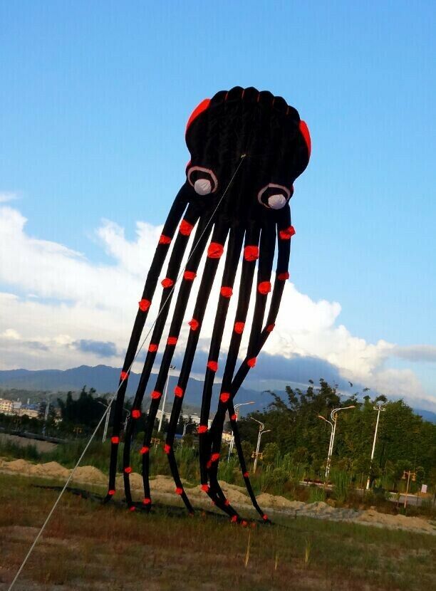 3D 15m Black 1 Line Stunt Parafoil Octopus POWER Sport Kite outdoor toy freeship 