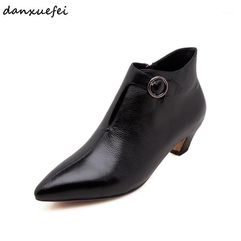 

3 Color size 33-40 women's genuine leather ankle boots kitten heel autumn boots metal buckle fashion short booties women shoes1, Beige