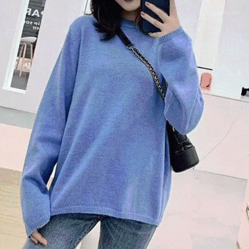 

Women Sweater Sweater Round Neck Loose Wool Blend Knit1, Black