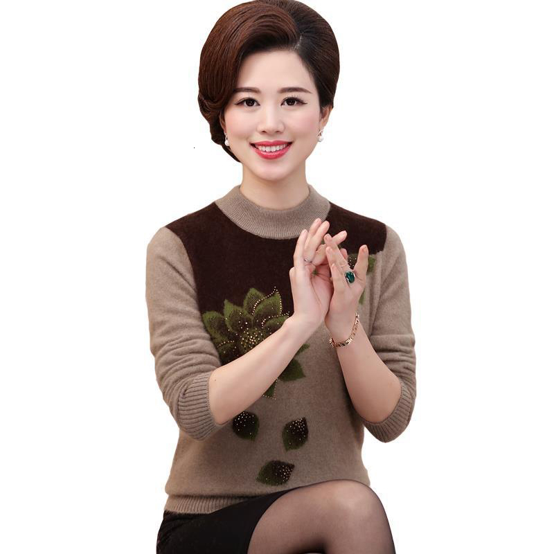 

Middle-aged Elderly Pullover Women's Nightgown Plus Velvet Thicken Female Knitted Shirt Size Large Base Sweater R564 Sp7m, 1242camel 1 1241