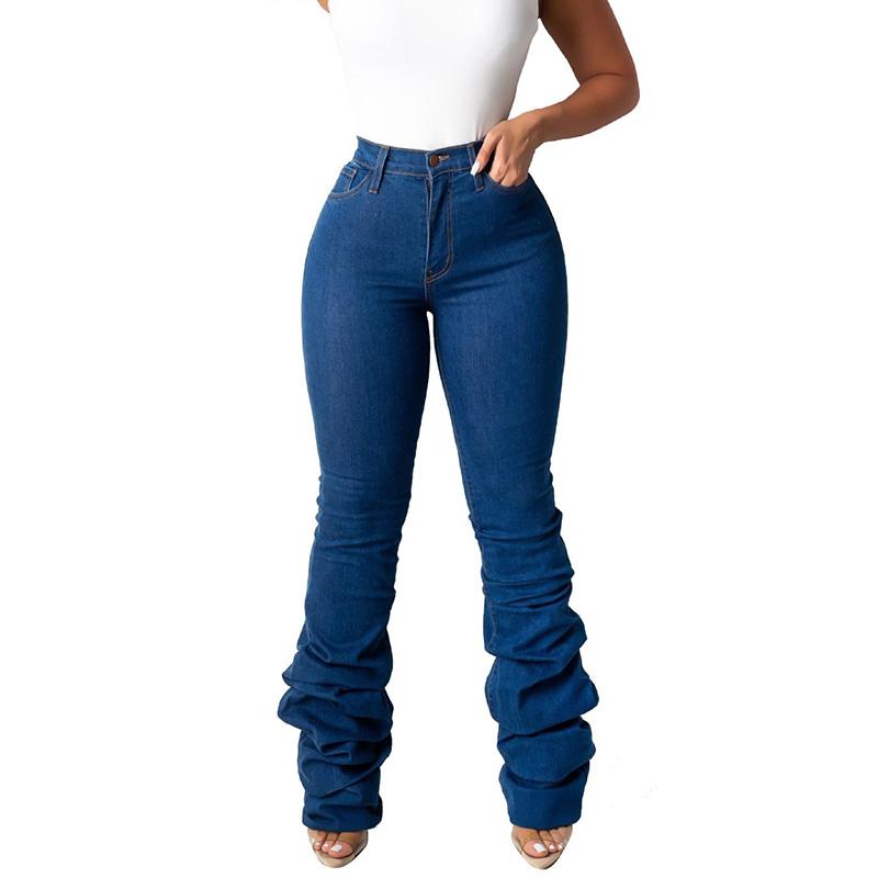 

Stacked Leggings for Women Jeans Stacked Sweatpants Stretch Casual Pants Trousers Mid Waist Bell Bottom Flare Pleated Jeans, Green