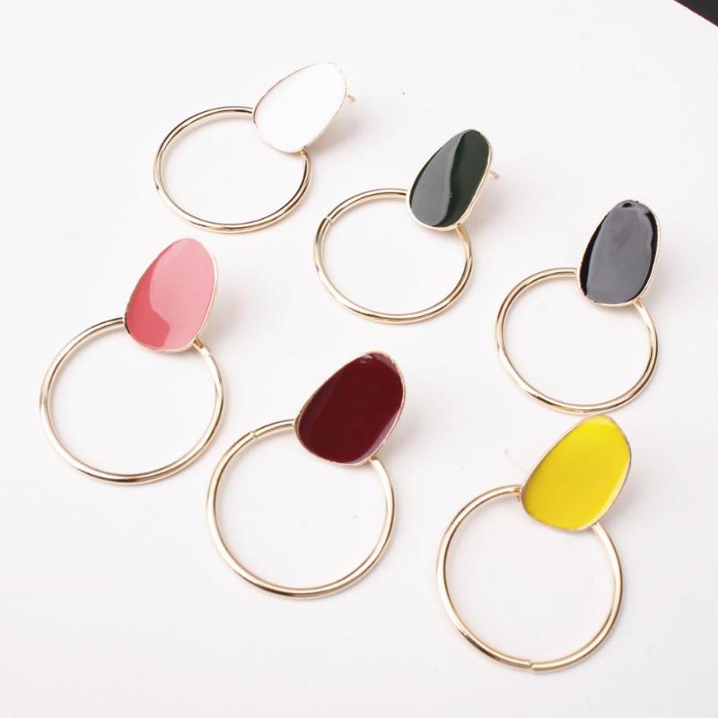 

Dangle & Chandelier 6 Colors Simple Fashion Gold Red Plated Geometric Big Round Earrings For Women Hollow Drop Jewelry