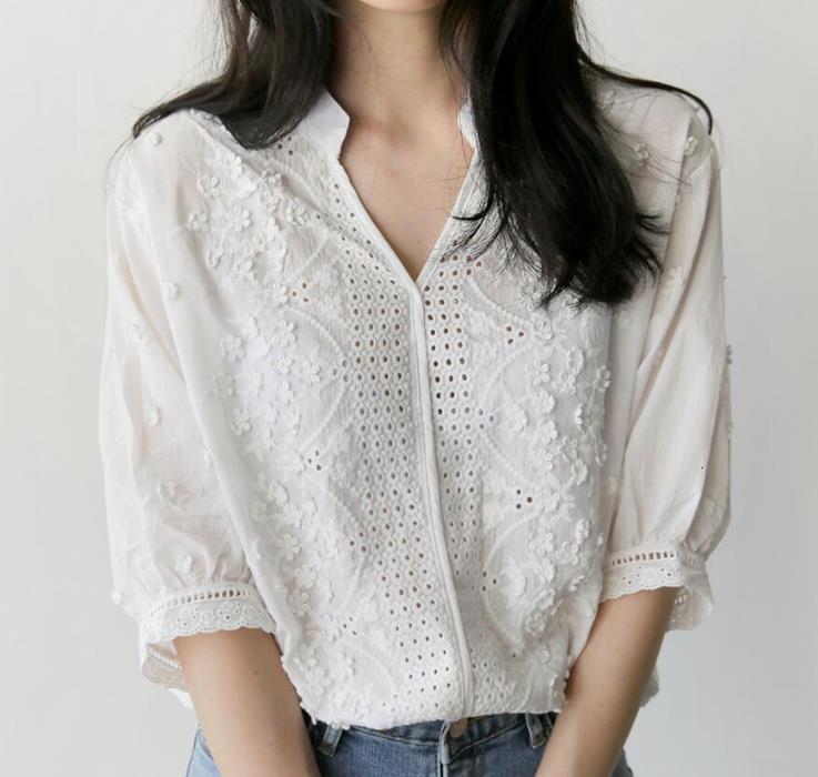 

New Summer Women Bored Shirt Short Blouse 8399, White