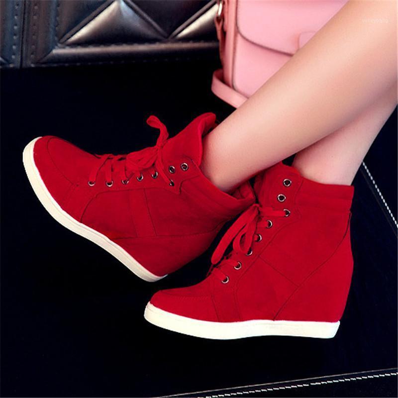 

Spring Women Boots Faux Suede Leather Wedge Platform Boots Hidden Heel Shoes High Top Sneaker Casual Shoes for Woman Ankle Boot1, Red