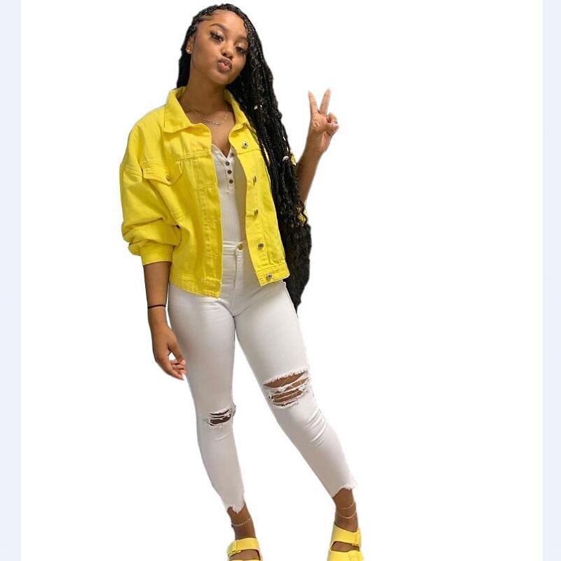 

2020 bright yellow turn-down collar full sleeve jackets lady high street hot sale slim fashion jackets DA8140