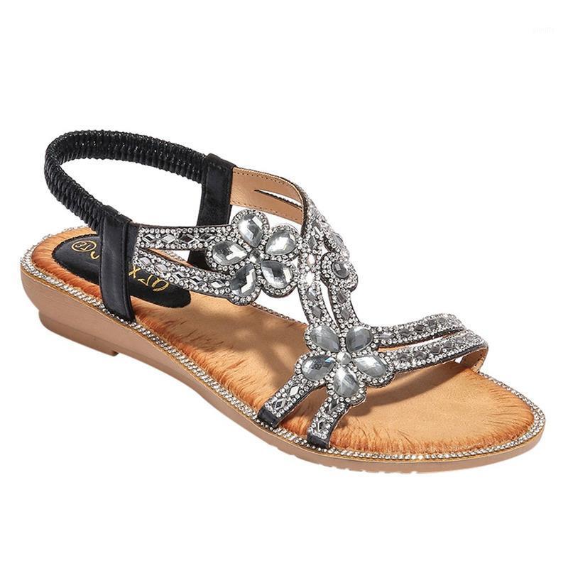 

Brand Bohemia Summer Women Zapatos De Mujer Ladies Bling Flower Crystal Flat Sandals Beach Casual Shoes Sandalias Mujer 20211, Black