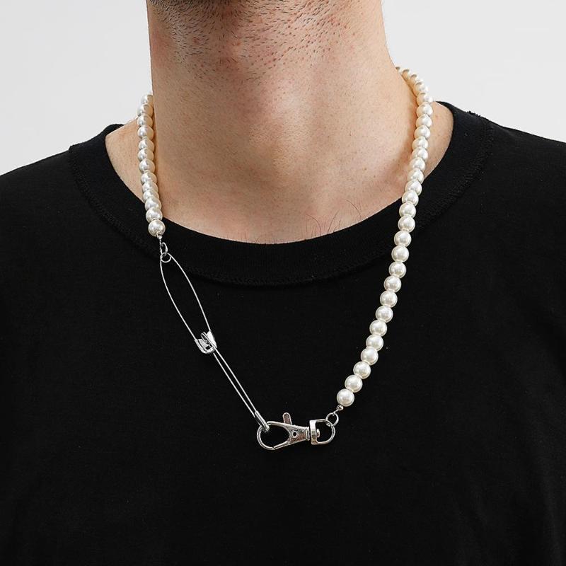 

Pin Link Lock Men Pedant Necklace Vintage Baroque Pearl Beads Chain Choker Necklace for Women New Fahion Lovers Collar1
