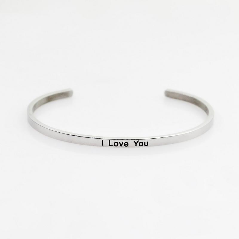 

Silver Stainless Steel Bangle Engraved Positive Inspirational Quote Hand Stamped Cuff Mantra Bracelets For Men Women