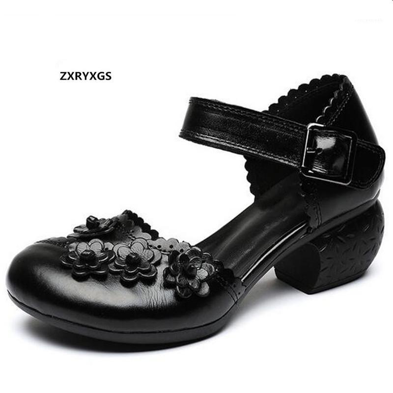 

2020 Round Toe Cowhide Flowers Summer Shoes Women Fashion Sandals Side Air High Heel Sandals Elegant Comfortable Women1, Black
