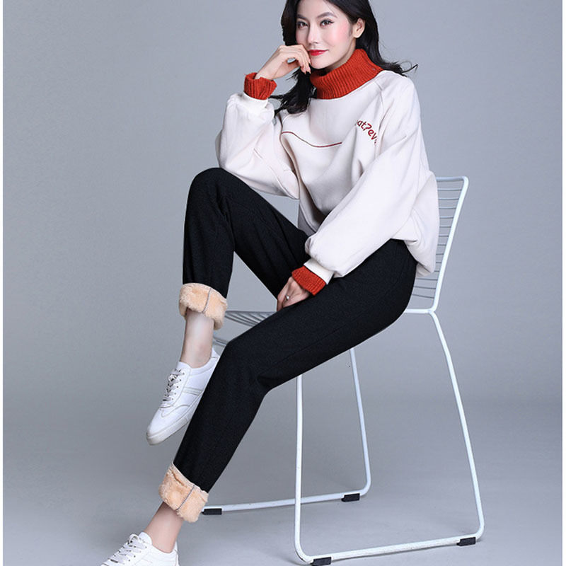 

2021 New Women Winter Trousers Female Veet Warm Women's Loose-fitting Sports Plus Size Harem Pants A335 5u63, Black