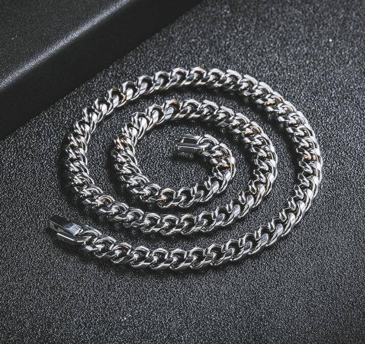 

Fashion Hip Hop Cuban Chain Mens Titanium Steel Iced Out Choker Necklace Chains 6mm 8mm Width Wholesale Drop Shipping, Silver