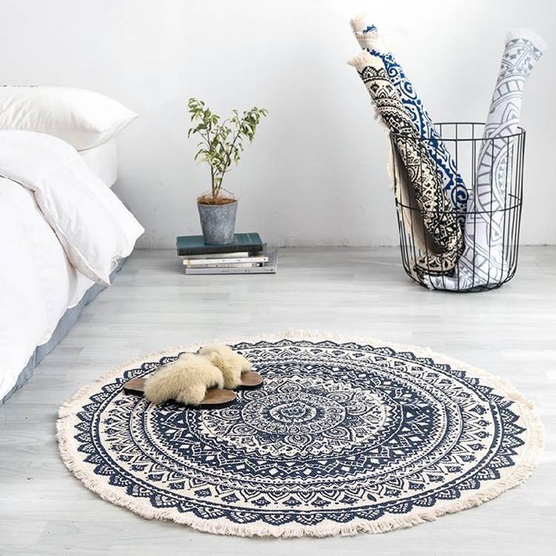 

2020 new bohemian hand-woven cotton linen round rug living room bedroom geometric abstract pattern retro decoration home rug1, 01