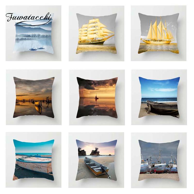 

Fuwatacchi Boat Lake Cushion Cover Gold Sailboat Speedboat Pillow Cover For Home Sofa Room Chair Car Decorative Pillowcase, Pc03803