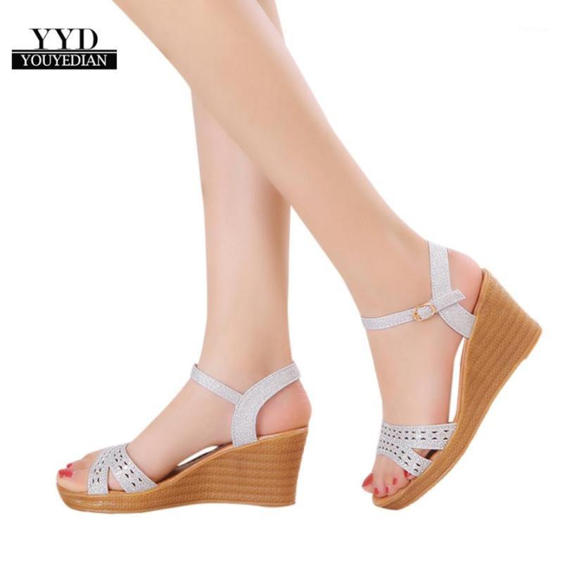 

YOUYEDIAN (ship from RU)Women Fish Mouth Platform High Heels Wedge Sandals Buckle Slope Sandals botas mujer #a41, Black