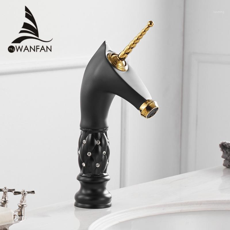 

Basin Faucets Unique Fashion Bathroom Horse Head Faucet Black Brass Deck Mounted Single Long Handle Toilet Mixer Taps 8557551
