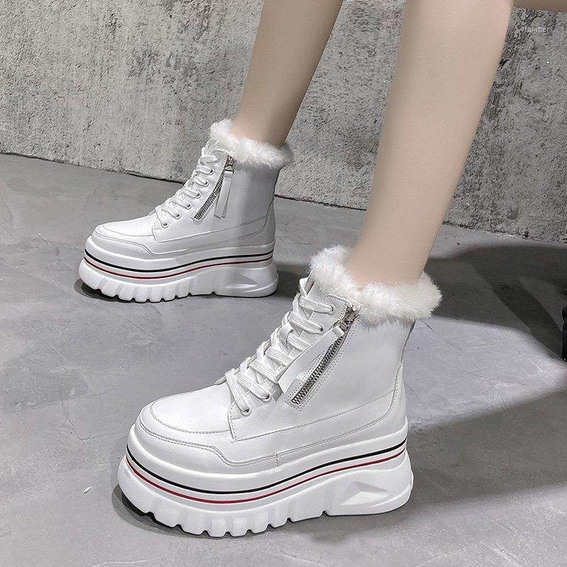 

Fashion Winter Women Platform Ankle Boots Wedge Heels 7cm Booties Chunky Sneakers Cotton Female Thick Plush Warm Snow Boots 20211, Black