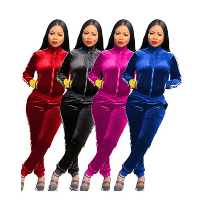 

Ladies Thicken Sports Sets Fashion Trend Long Sleeve Zipper Coats Sweatpants Suits Designer Female Winter Casual Two Piece Sets Tracksuits, Blue