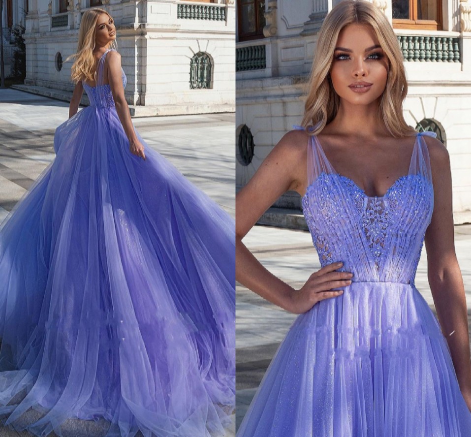 

Lavender Sparkling Tulle Prom Dresses Spaghetti Straps Appliqued A-Line Evening Party Gowns Open Back Formal Vestidos Longo Robe De Soiree 2022, Yellow