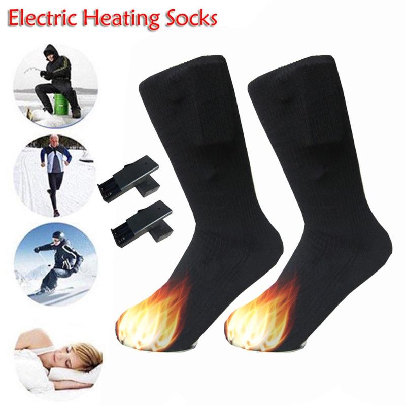 

2PCS High Quality Cotton Thick Cushion Knee High Ski Heated Socks Sports Skiing Socks Winter Foot Warmer Electric Heating #FP, Black