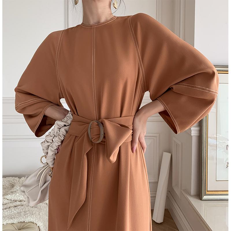 

Women' dress design dress women' waist lantern sleeve elegant long spring and autumn new style Casual vestidos, Orange