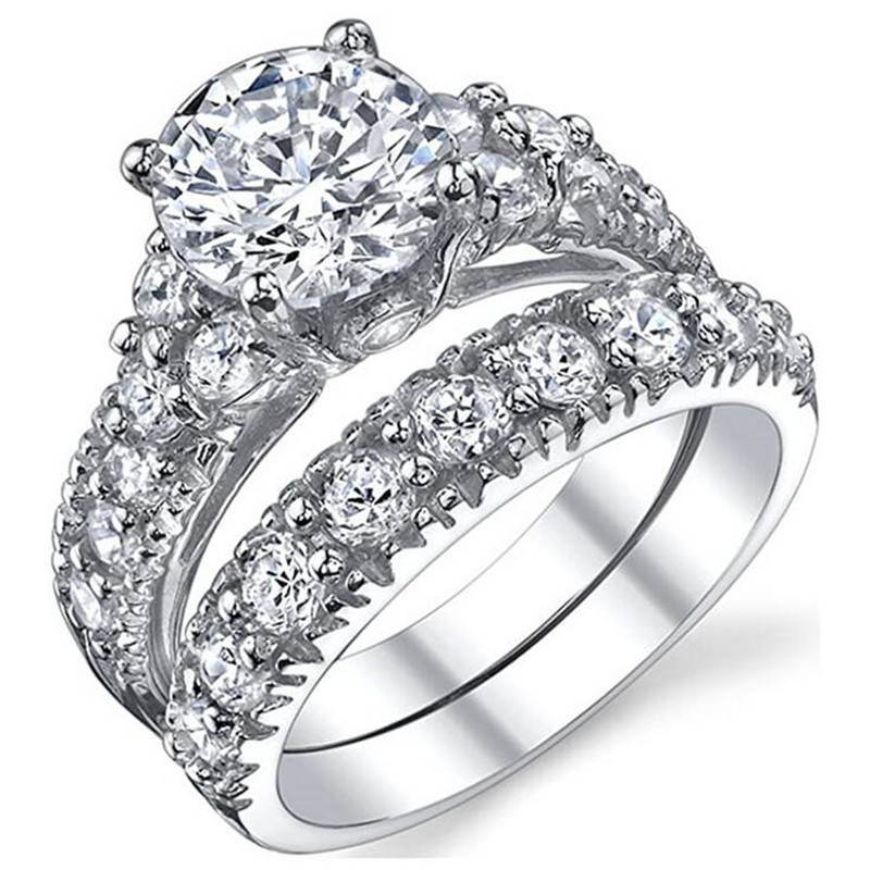 

Classical Vintage Fashion Jewelry Couple Rings 925 Sterling Silver Round Cut White Topaz CZ Diamond Party Women Wedding Bridal Ring Set Gift